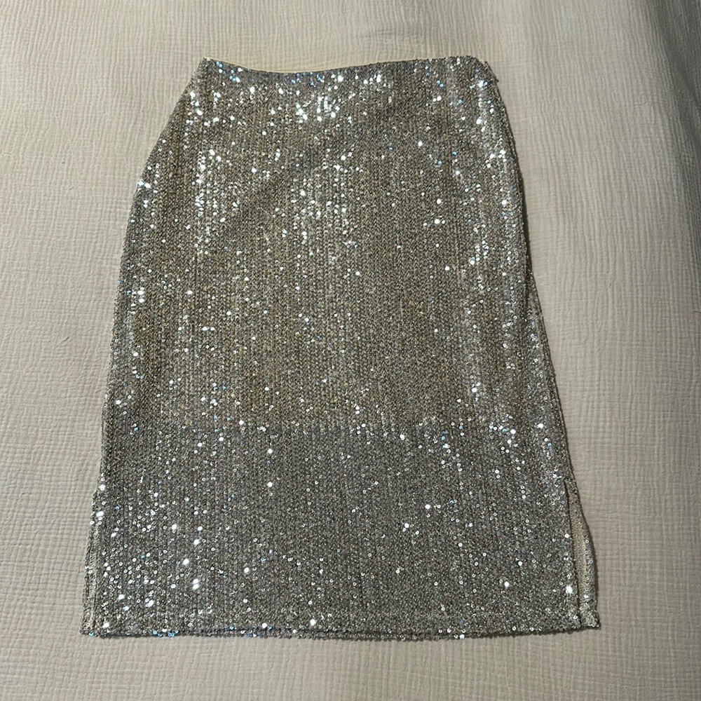 Mango Silver Sequin Midi skirt